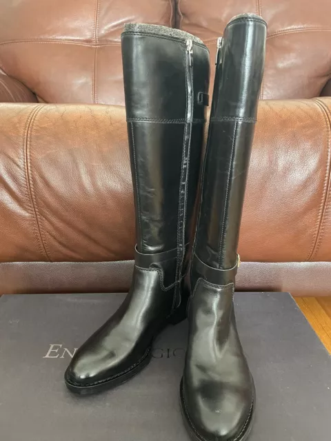 Women's Enzo Angiolini Knee High Black Leather EAEERO Boots Full Zip 8M NIB