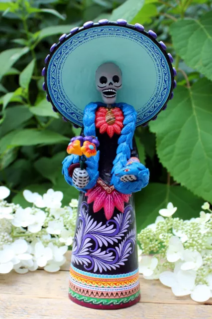 Day of the Dead Catrina Skeleton & Snake Boa Elaborate Handmade Mexican Folk Art