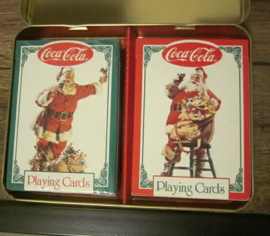 VTG 1990 Santa Claus Christmas Coca-Cola Nostalgia Playing Cards 2 Decks w Tin