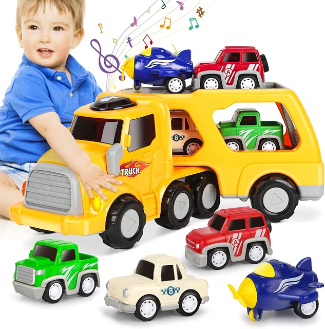 Camion Macchinine 2 3 4 Anni, 5 in 1 Con Suoni E Luci, 4 Mini Cars, Giocattolo R