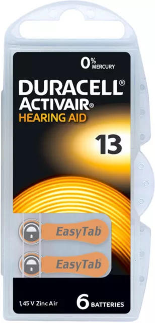 60x Duracell Activair Hörgerätebatterien 13 Hearing Aid (10x6er Blister) Orange