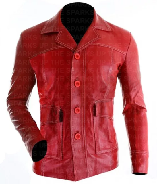 Fight Club Brad Pitt Tyler Durden Stylish Italian Classic Leather FC MEN'S COAT