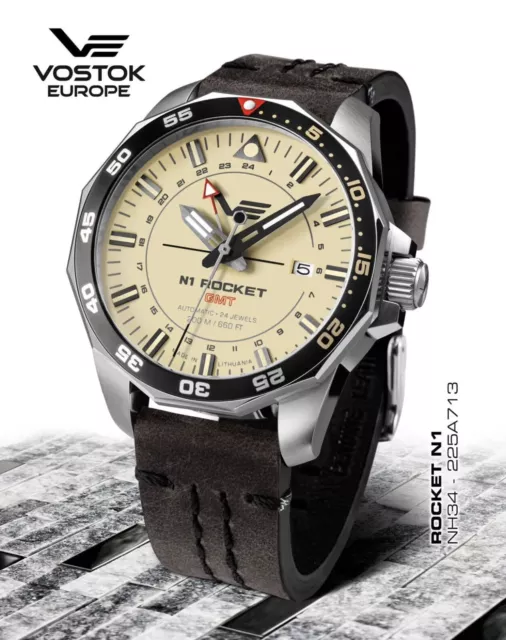 Wrist Watch Vostok Europe Rocket N1 Automatic Nh34- 225a713 New With Leather