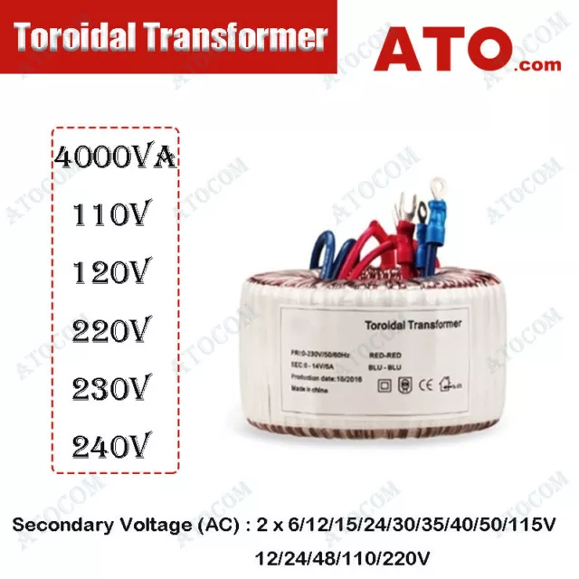 ATO Toroidal Transformer Dual Primary Secondary 4000VA 24-0-24V/30-0-30V