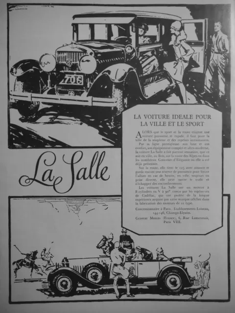 Publicité 1927 La Salle La Voiture Idéale Pour La Ville Et Sport - Advertising
