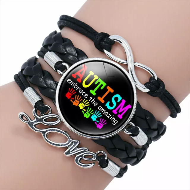Autism Awareness Bracelet Embrace the Amazing Handmade Knitted Leather Puzzle Bl
