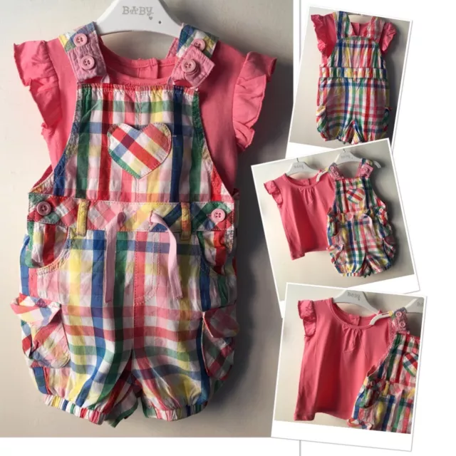 M&S indigo baby girls dungarees shorts exc u & new Matalan top 6-9 months