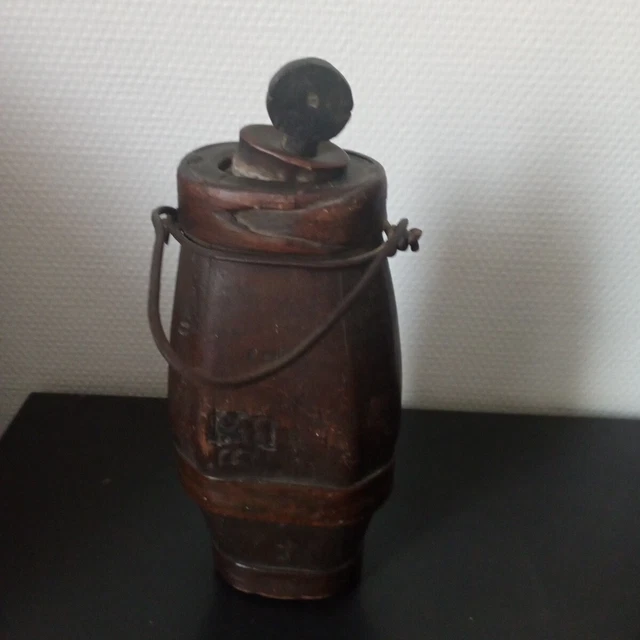 Bouteille Gourde à Liqueur Ancienne En Bois Sculpté - Objet Vintage, Décoration Bar