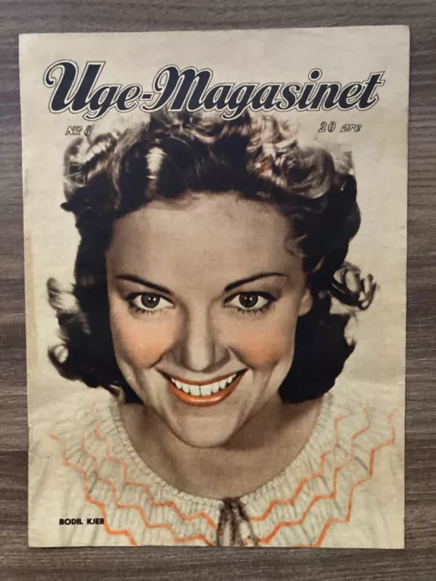 Bodil Kjer Front Cover 1940s Complete Antique Danish Magazine "Uge-Magasinet"