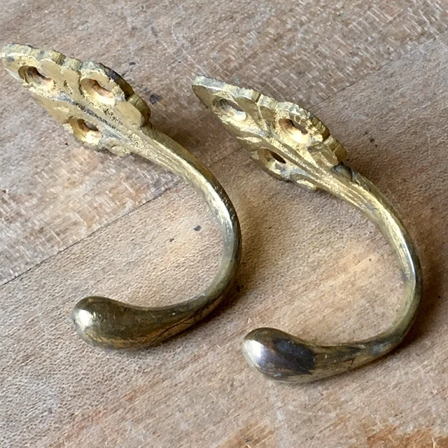 Pair Antique Brass Coat Hook Victorian Gilt Original Reclaimed Vintage c.1880’s 3