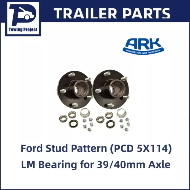 2x Trailer Hubs Ford Pattern 5 Stud Wheel Lazy Hub Kit (Holden LM Bearings) Pair