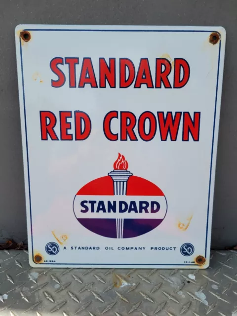 Vintage Standard Oil Porcelain Sign Torch Gas Station American Red Crown Company