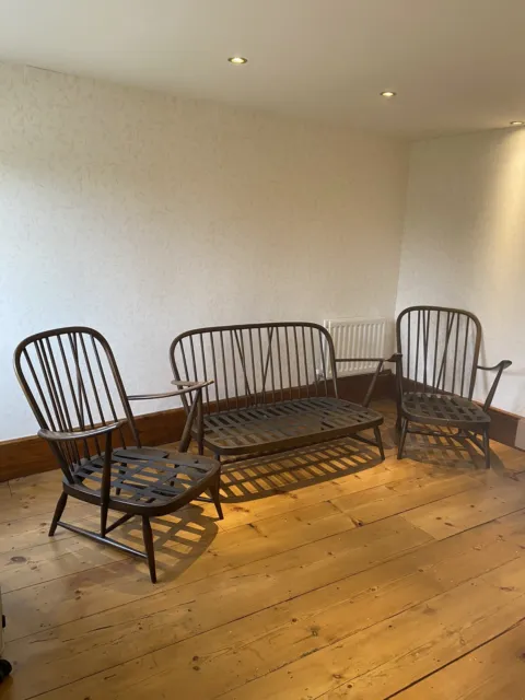 Ercol 3 piece Windsor Suite (1 Sofa + 2 Chairs) wooden frame