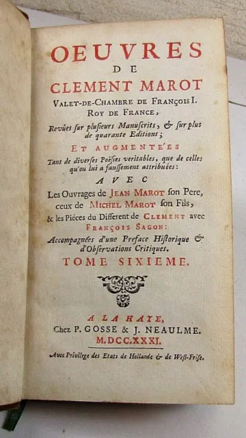 Oeuvres De Clement Marot Tome 6 La Haye 1731 Gosse Neaulme Ex Libris