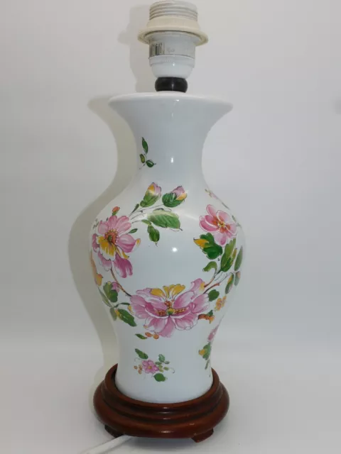 Pied De Lampe En Ceramique Decor Floral Sur Socle En Bois Haut 25Cm  I119