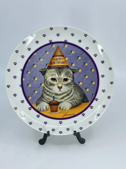 Happy Birthday Cat Plate 1989 Herrero Porcelain VTG Vandor Birthday Gift Bday