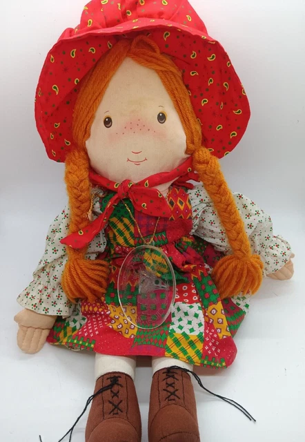 Vintage Holly Hobbie Rag Doll 19" Tall With Christmas 1988 Medallion