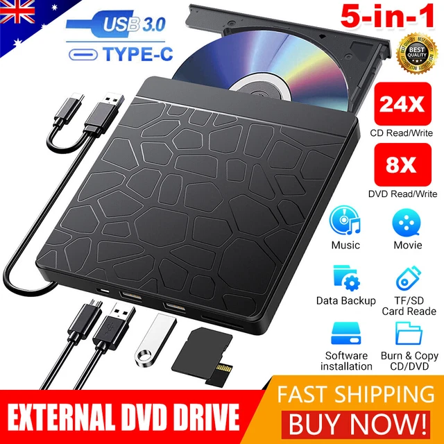 USB 3.0 External CD RW DVD Writer Burner Player Drive PC Laptop For Mac Windows