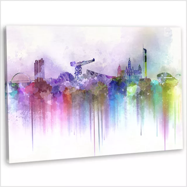 Glasgow Skyline Canvas Print Abstract Watercolour Framed Wall Art Picture .2