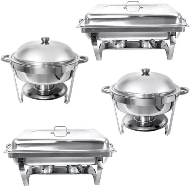 Chafing Dish Buffet Set 2 8QT Rectangular Chafers & 2 6QT Round Chafing Dish