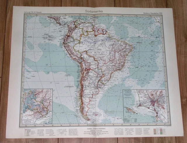 1932 Original Vintage Map Of South America Brazil Argentina Chile Colombia