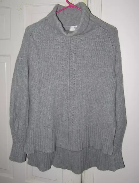 White + Warren 100% Cashmere Gray Ribbed Turtleneck Sweater Womens Size M Medium