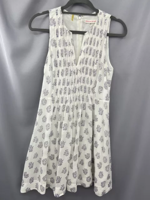 Rebecca Taylor Block Print Floral Pleated Pintuck Cotton Dress Size 4