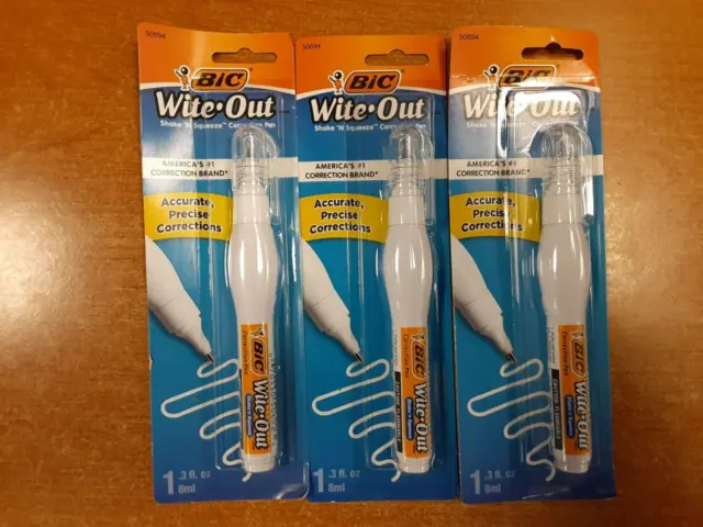 *BIG 8ml* **GENUINE** BiC White Out Correction Pen Wite-Out Pen Shake 'n  Squeeze