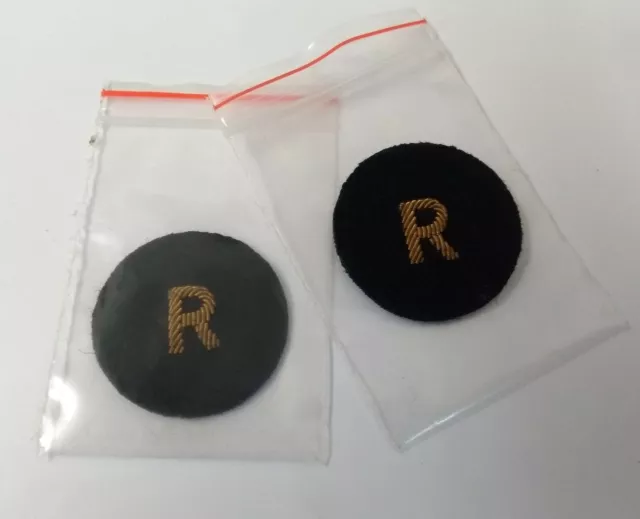 Genuine Military Issue Reserve Patches Gilt "R" on Black Felt 1 Pair - RAFB1XX