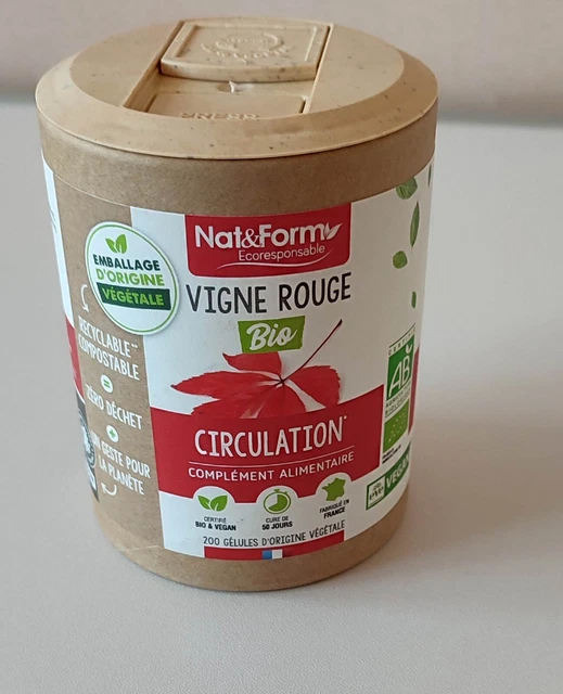flacon neuf de 200 gélules vegan de vigne rouge Bio-Nat&Form-