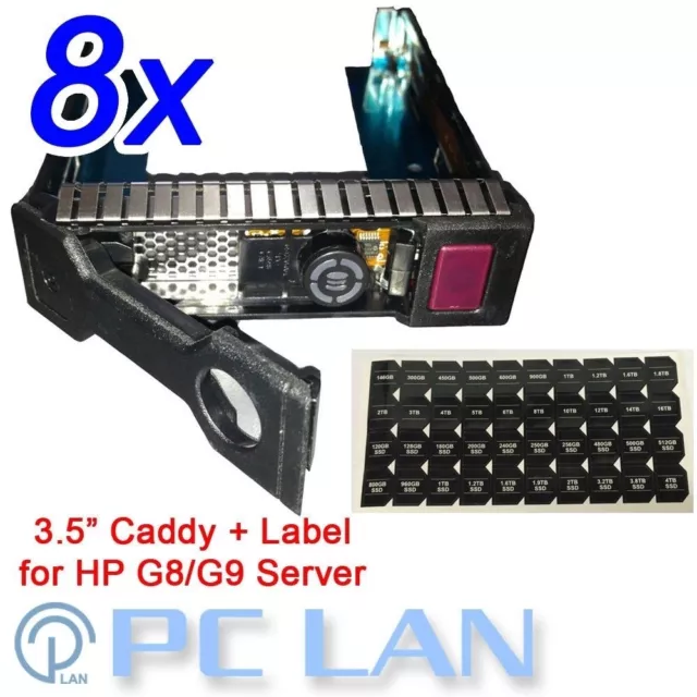 8x 3.5" LFF SAS SATA HDD Tray Caddy for HP G8 ML310e ML350e ML350p with Label