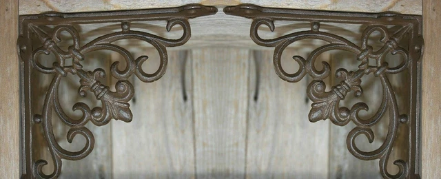 2 Fleur De Lis Shelf Brackets Vintage Style Cast Iron, 7 1/2", B-60