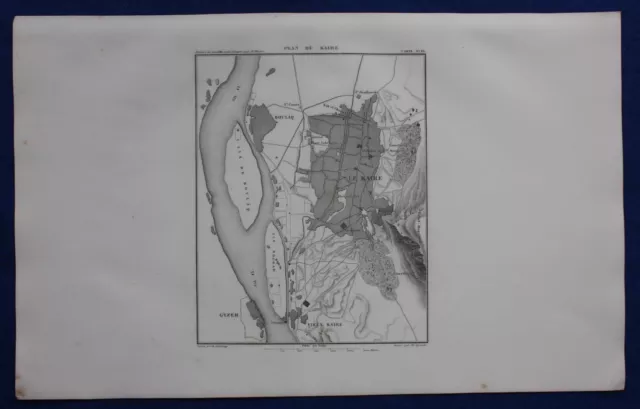 Original antique map EGYPT, 'PLAN OF CAIRO', NILE, GIZA, T. Duvotenay, 1859