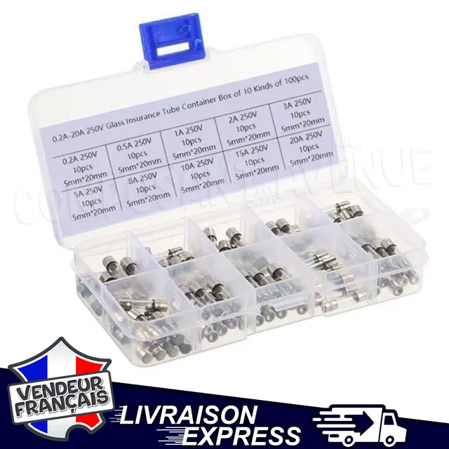100 FUSIBLE VERRE 5x20mm RAPIDE 0.2A 0.5A 1A 2A 3A 5A 8A 10A 15A 20A [530]