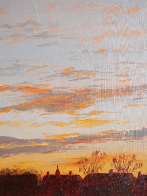 VENDITA!!! Pittura a olio originale, pittura di paesaggio al tramonto...
