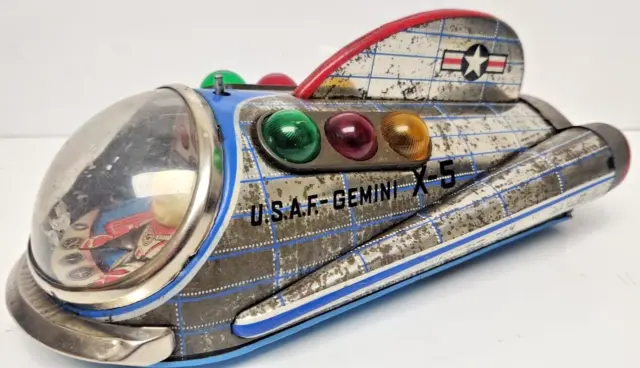 Masudaya Japan U.S.A.F GEMINI X5 SPACE SHIP Battery Powered Tinplate Toy Working