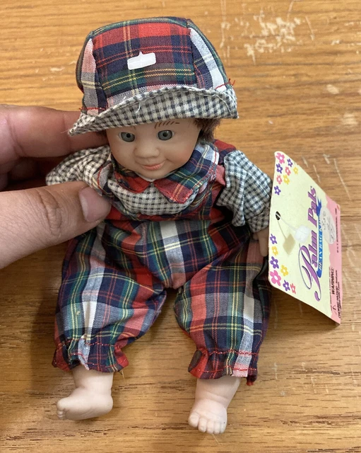 Palm Pals Bean Bag Kids 8” Baby Tartan Plaid Overalls Hunting Cap Desktop Sitter 2