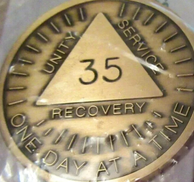 Alcoholics Anonymous AA 35 Year Sunshine Bronze Medallion Token Chip Sober coin