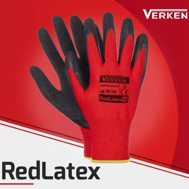 Lot de 60 paires | Gants de travail REDLATEX Rouge/Noir Latex Taille M VERKEN 3