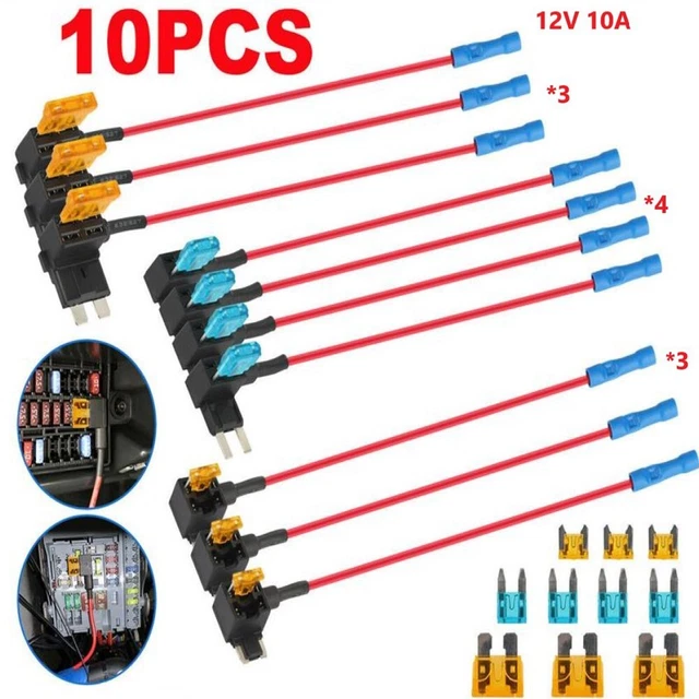 10PCS 12V CAR Add-A-Circuit Fuse Tap Adapter Mini Low Profile Blade ...