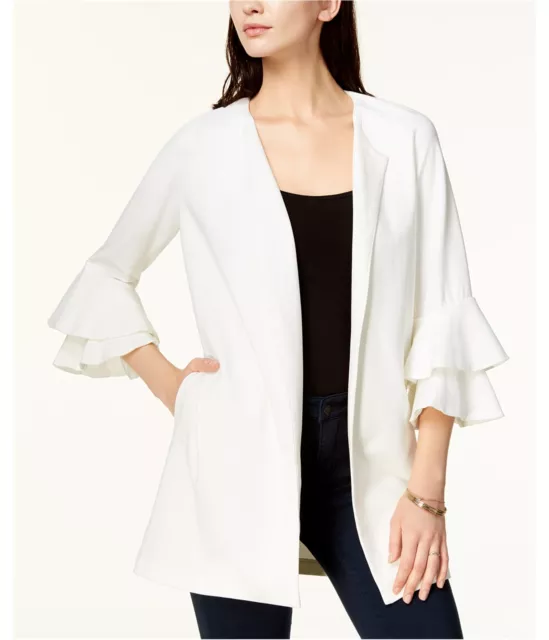 Kensie Womens Bell Sleeve Ponte Jacket, White, Large