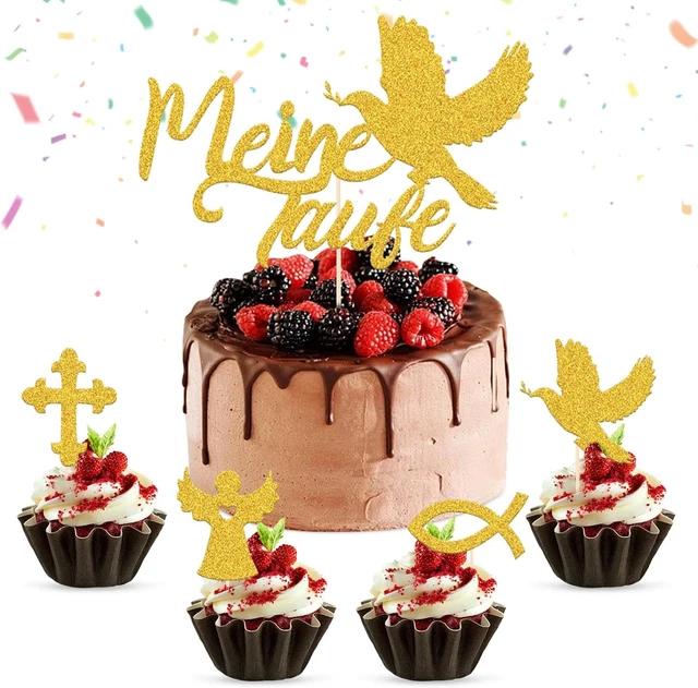 COLOFALLA Taufdekoration 3-teilig - Holz Cake Topper Mit Taube & Fisch Motiv