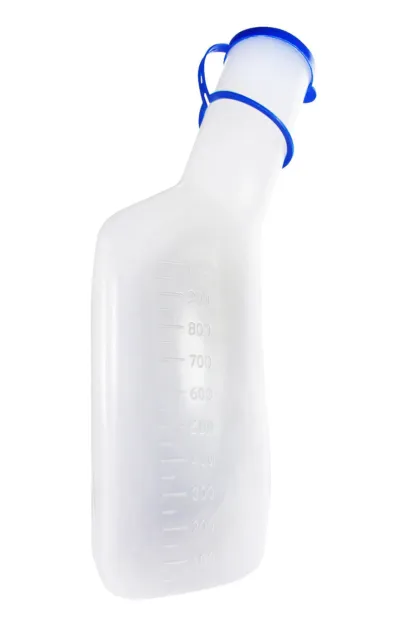 Urinflasche für Männer 1000 ml  milchige Urinflasche mit Skalierung und Clip­Ver