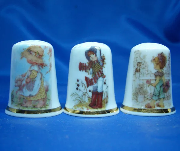 Birchcroft China Thimbles -- Set of Three -- Garden Girls