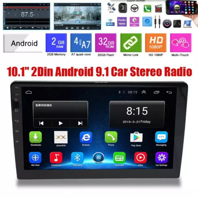 10.1 In Android 9.1 HD Car Stereo GPS Navigation Radio Player Double Din WIFI FM