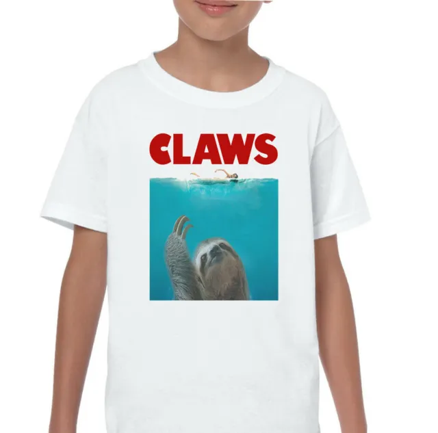 Jaws T-Shirt Kids Claws Funny Sloth Parody Movie Film Boys Girls Children's