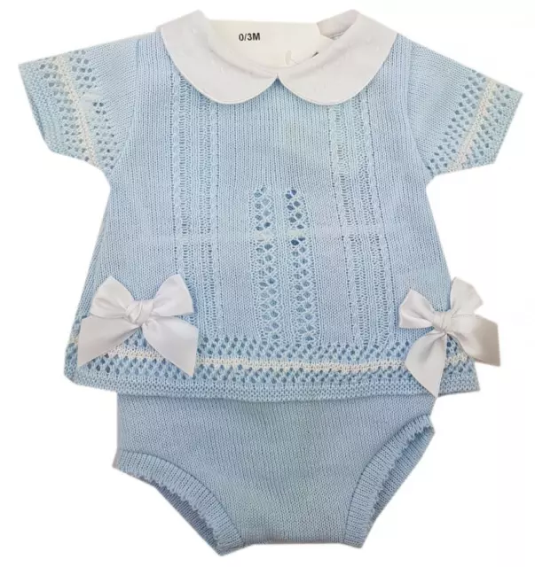 Baby boys Spanish style 2 piece knitted bow top and jam pants set 0-6 months