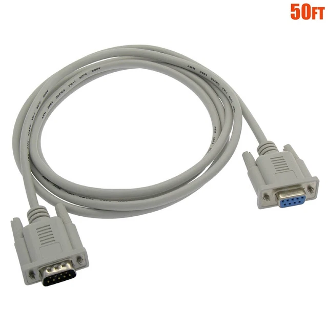 50FT DB9 DB 9 9Pin RS232 Male to Female M/F Serial Cable Extension