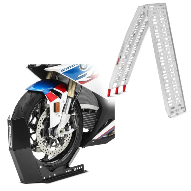 Motorcycle alu loading ramp CS1 set wheel chock Easy Fix folding max 340kg
