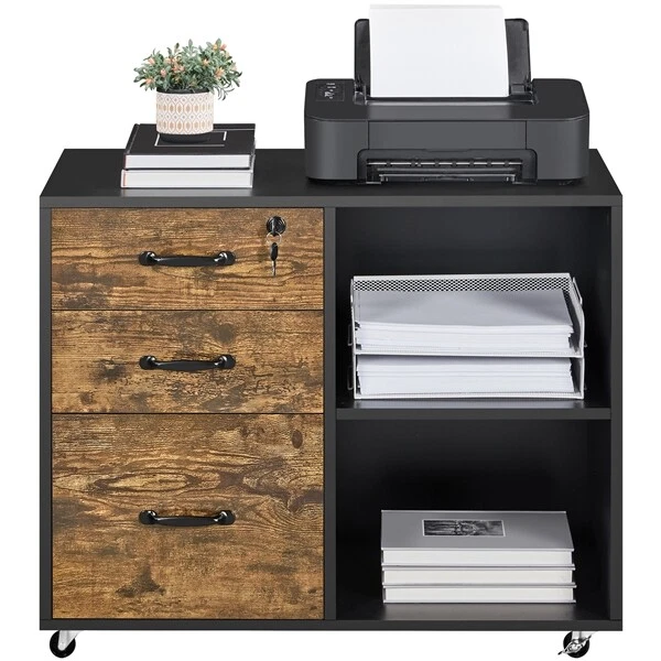 Wooruy Support D'Imprimante Avec 2 Tiroirs En Tissu - Table D'Appoint à Roulettes Marron Rustique 59,9 X 38,1 X 70,6 Cm